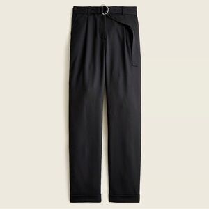 J. Crew Black Wool Belted Flannel Trousers
